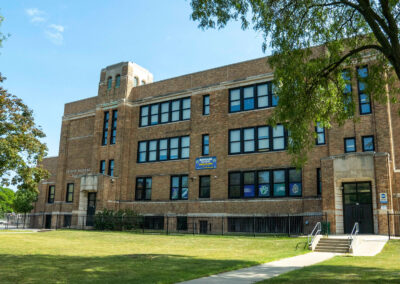 The exterior of Burbank School on a sunny day.
