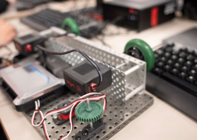 Close-up of an electronics kit with motors.