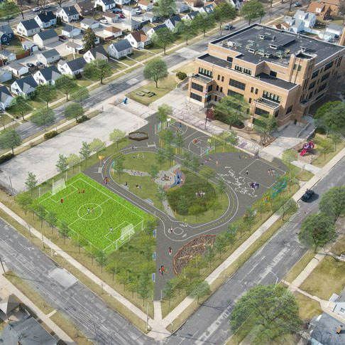 Rendering of a schoolyard at a school