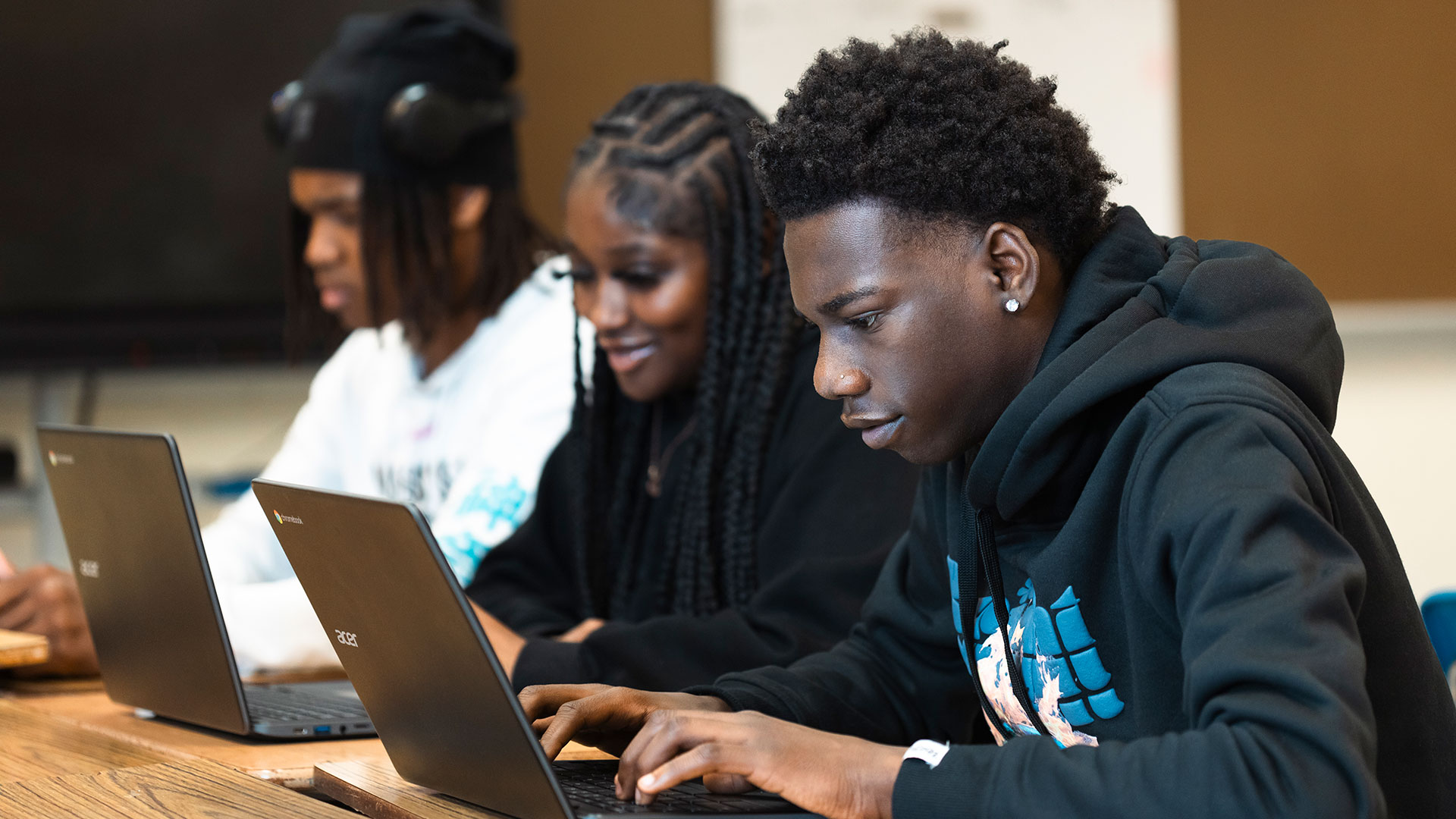 Students using computers.