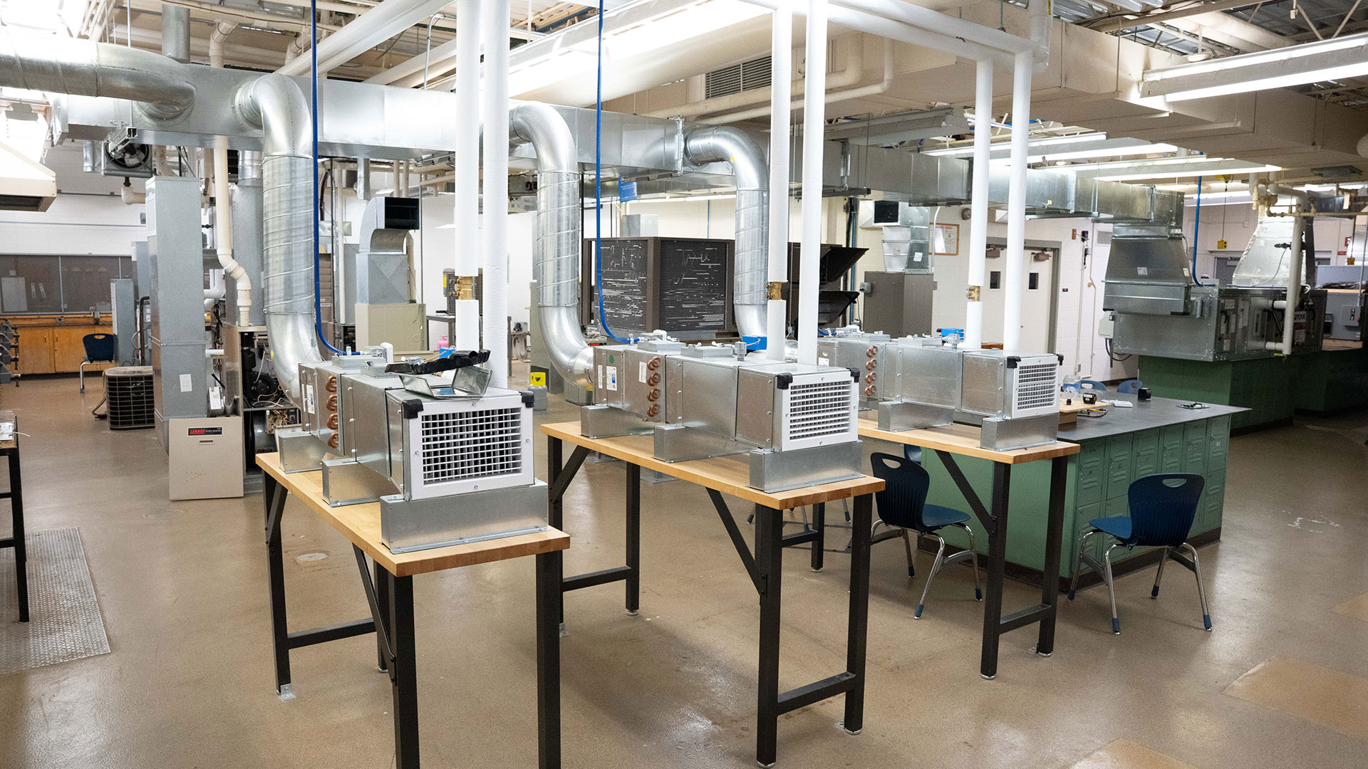 A lab for teaching HVAC with multiple HVAC units.