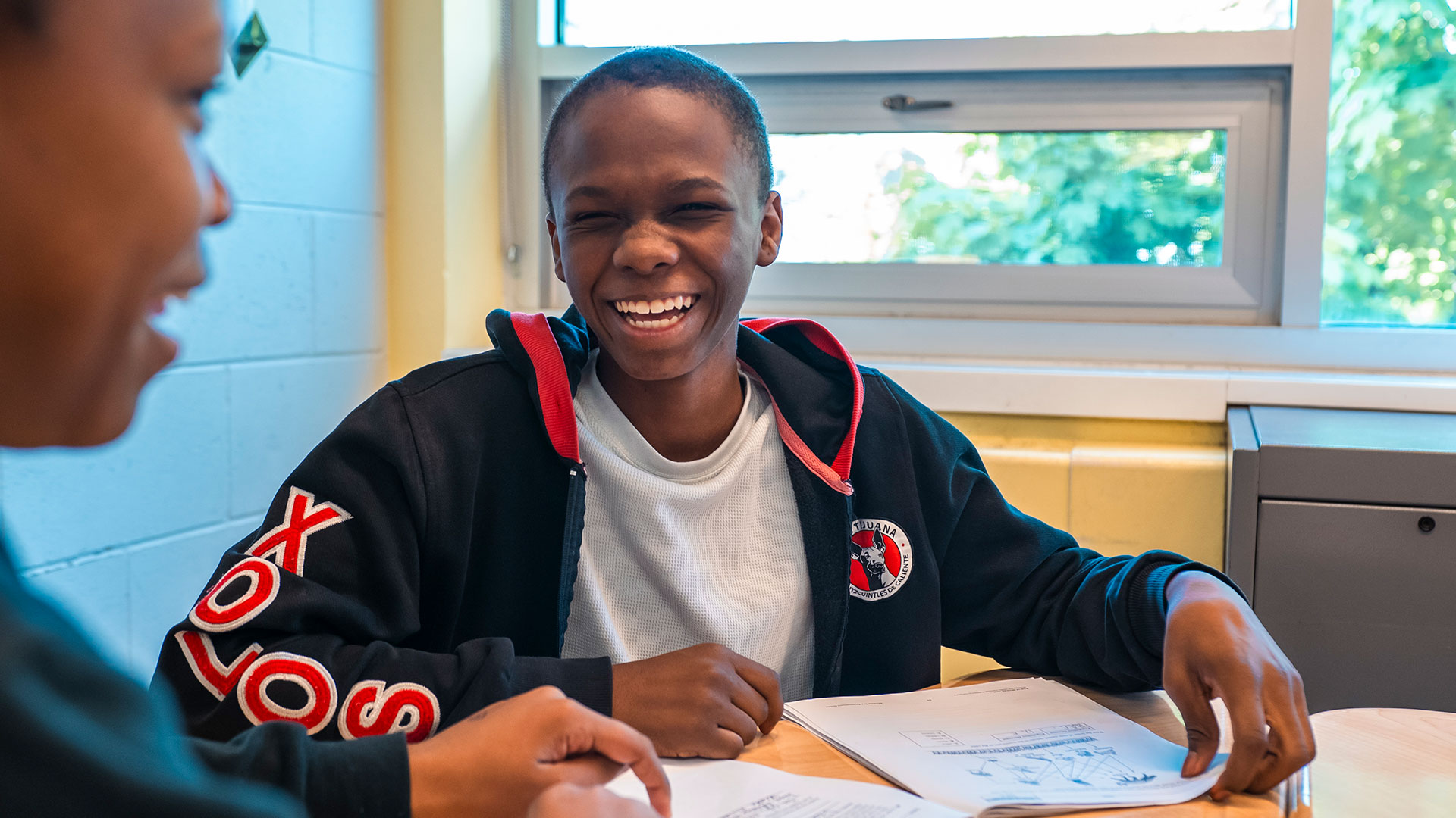 Students laughing.